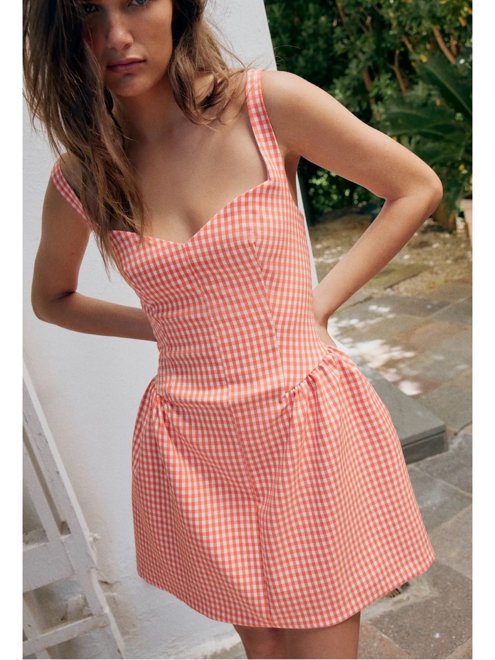 NWT Zara Pink Gingham Sweetheart-Neck Mini Dress